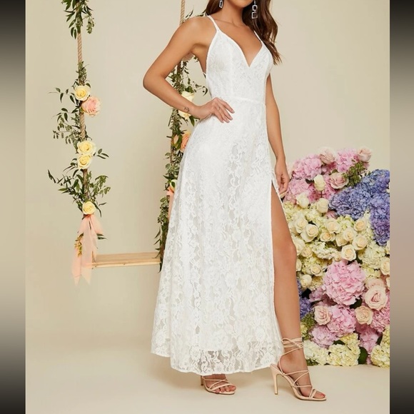 NWOT Lace Thigh Slit Dress - Picture 3 of 4